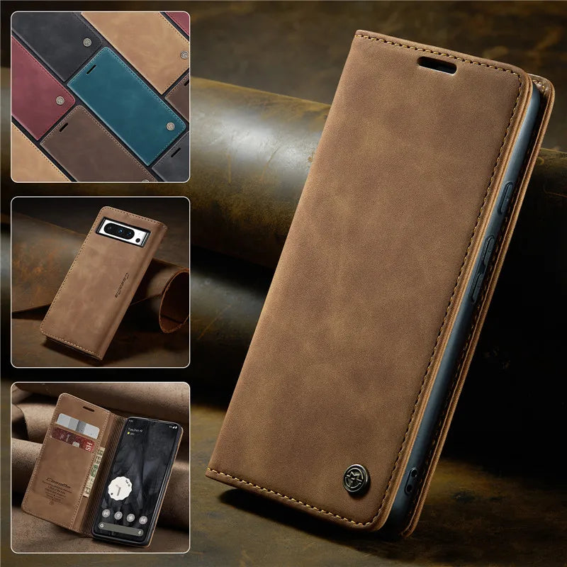 Magnetic Leather Case with Card Holder for Google Pixel Series