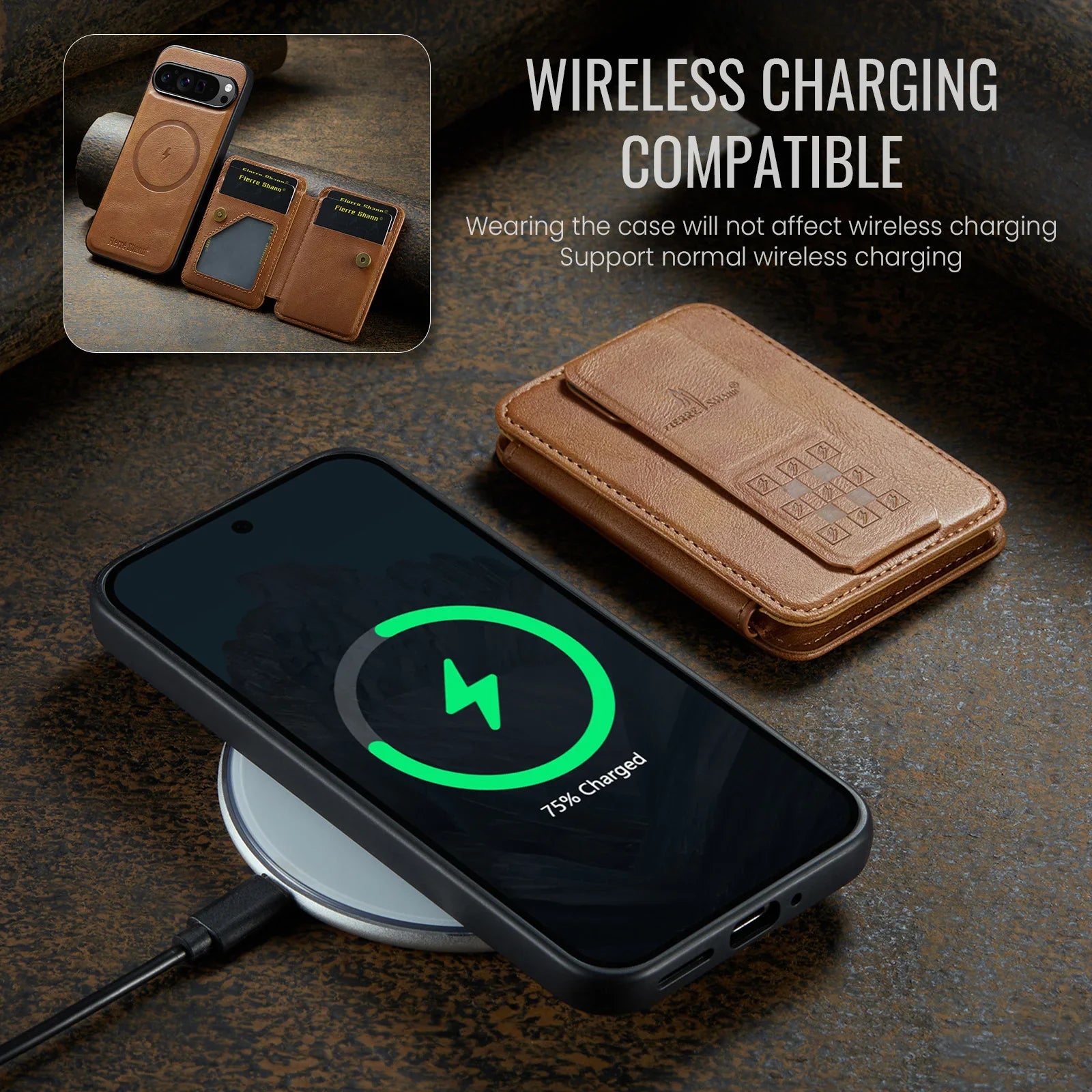 Leather Case with Detachable Magnetic Wallet For Pixel Series