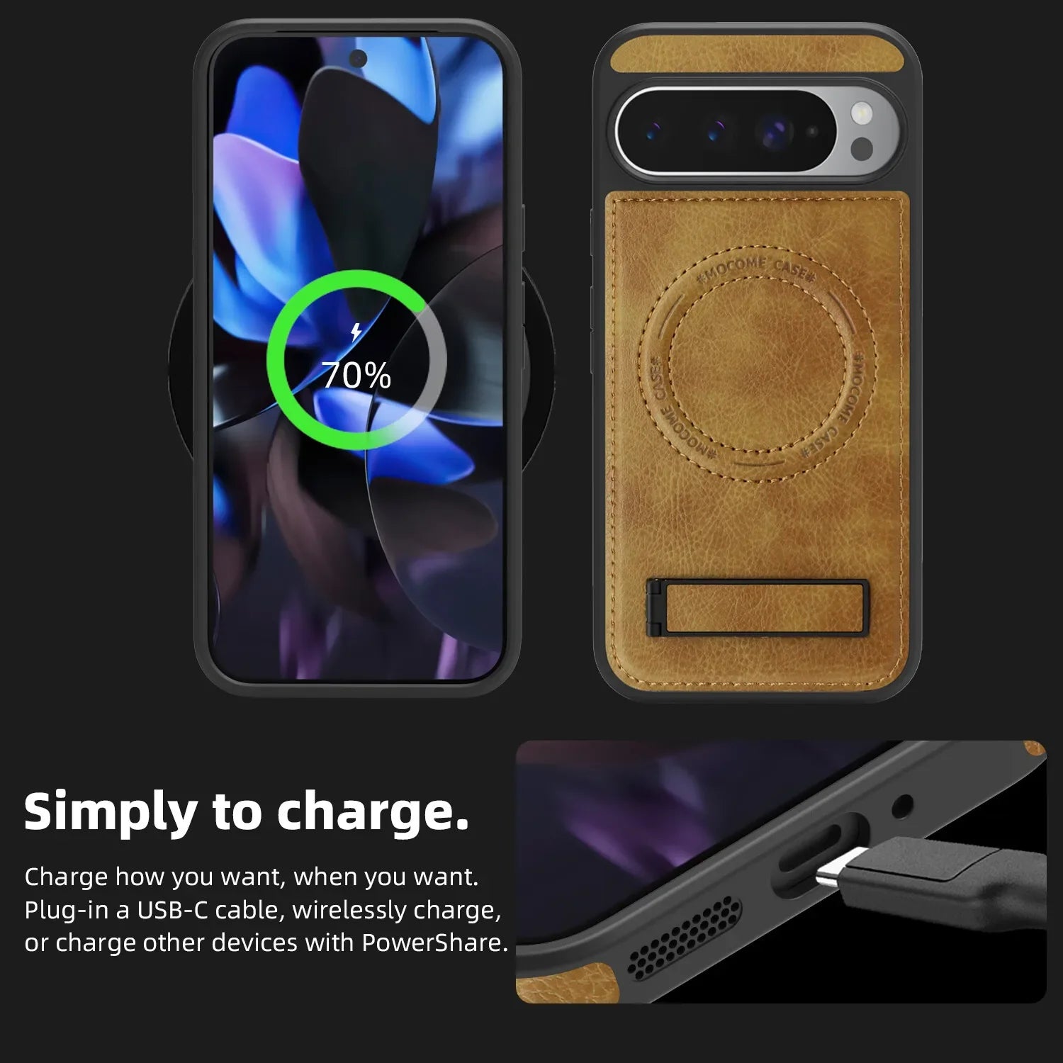 Premium Leather MagSafe Case with Kickstand for Google Pixel